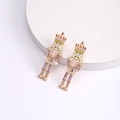 Nutcracker soldier stud earrings with pink rhinestones and white pearls in gold finish - Pink Rhinestone Nutcracker