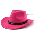 Cappello da cowboy in finta pelle scamosciata rosa con fascia etnica decorata - M (56-58cm) / Rosa Rosso