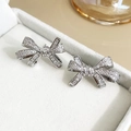 Bowknot silver stud earrings with sparkling baguette cut cubic zirconia in a jewelry box - 6#E4016 Silver
