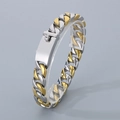 Pulsera cubana de 12mm para hombre en acero inoxidable plata y oro con placa en blanco - Pulsera 20CM / Dorado Bicolor (KB35766-D)