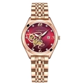 Elegante Damenarmbanduhr in Roségold mit rotem Zifferblatt und Herz-Hohl-Design. - Herz Hohl Stil (D518) / Stahlarmband Rotes Zifferblatt