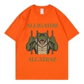 Orange cotton t-shirt with Alligator Alcatraz graphic print and casual crew neck design - Orange