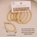 Set of 3 pairs golden geometric hexagon stainless steel hoop earrings in varied sizes - Oval Shape (6# Oval)