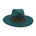 Chapeau fedora bleu canard style ethnique avec ruban tressé et pendentifs vintage - Taille unique / Vert Foncé