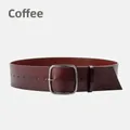 Women's genuine leather belt in coffee brown color with classic square metal buckle - 115cm / Coffee