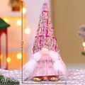 Poupée gnome de Noël rose avec bonnet en tricot et jupe à carreaux, décoration de 25cm - Vieil Homme Sans Visage-D