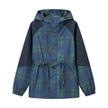 Giacca a vento con cappuccio a quadri blu con patchwork a contrasto e coulisse in vita - S / A quadri