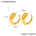 Chic 18k gold plated hollow C-shape horn earrings in copper with size specifications - Gold (F1299)