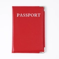 Protège-passeport en cuir PU rouge avec lettrage argenté et coins métalliques - Rouge