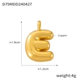 Golden 3D puffy bubble letter E pendant necklace in shiny polished copper finish - Letter E (D79-E)