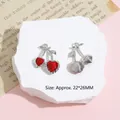 Y2K cherry pendant with red heart crystals and silver metal texture for jewelry making - Red Cherry / Silver
