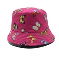 Chapeau bob rose rouge en coton avec imprimé papillons colorés et bord surpiqué - M (56-58cm) / Rose Rouge