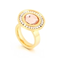 Double-layered 18K gold-plated stainless steel ring with pink oval stone and crystals - US 7 / Gold Band Oval Pink Faceted Stone Style (KR107825-K)