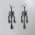 Retro gunmetal star dangle earrings with three solid teardrop tassels for women - Gunmetal