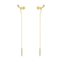 Elegant gold-plated drop earrings with three sparkling star charms and long chain fringe - Copper / Gold Star Threader