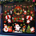 Christmas static window decals featuring Santa, snowman, and reindeer on glass pane - Parachuting Santa & Elf Style (SR-24)
