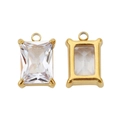 Rechteckiger goldener Edelstahl-Anhänger mit facettiertem klarem Zirkonia-Stein - Quadratischer Zirkon Einloch / Weiß