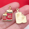 Chinese New Year firecracker charms with Fu character and golden back textures - Fortune Candle