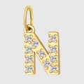 Gold plated letter N pendant with pavé cubic zirconia for DIY jewelry making - Letter N