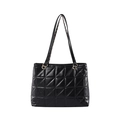 Classic black quilted tote bag with diamond pattern and gold chain shoulder strap - Black