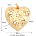 Golden hammered heart pendant with five star-set zircons, size 25x28mm, weighing 6.7g - M182923 Matte Star Heart Rhinestone