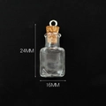 Miniature square clear glass wish bottle with cork stopper, size 24mm by 16mm - Transparent Square Bottle + Eye Pin Cork