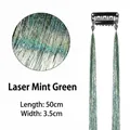 Glittering mint green laser tinsel hair extension with black clip, 50cm length - Laser Mint Green