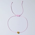 Adjustable pink braided rope bracelet with a gold heart-shaped charm for couples - Minimalist Pink String Gold Heart (QT-B23120910C)