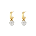 Golden drop earrings with rhombic texture and pavé rhinestone spheres for women - Disco White Zirconia Ball (E307175) - Gold White