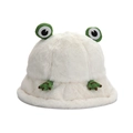 Süßer weißer Frosch-Plüschhut für Damen mit Cartoon-Augen und Good-Bestickung im Detail - M (56-58cm) / Weiß