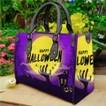 Purple Halloween tote bag with Happy Halloween print featuring moon and pumpkins - Style 005 (Purple Moon Night)