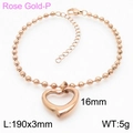 Rose gold-plated beaded bracelet featuring a 16mm hollow heart pendant and 190mm chain - Rose Gold Bracelet (KB167244-Z)