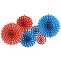 Set of decorative paper fans in red blue and white with dots and stripes patterns - Red and Blue Dots