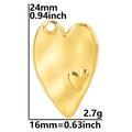 Detail van 18k vergulde hartvormige hanger met afmetingen van 24 mm hoog en 16 mm breed - Alleen Hanger (Geen Ketting) / Goud