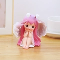 Cute pink angel girl figurine with white feather wings for birthday cake decoration - 1197-1C Anna Little Angel Resting Face