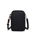 Mini borsa a tracolla nera in nylon per cellulare con tracolla regolabile e fibbie dorate - Nero