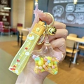 Detailed star keychain with yellow wrist strap and colorful floating beads and glitter - Yellow Colorful Bead Pentagram