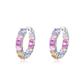 Rainbow CZ S925 sterling silver hoop earrings with colorful zircon stones in silver finish - Rainbow Zirconia Hoop ER018161