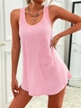 Detail of pink sleeveless U-neck dress showing soft slub texture and breathable fabric - XS / Pink