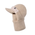 Beige knitted balaclava with visor and fleece trim, integrated neck gaiter mask and warm cap - Beige