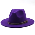 Deep purple wool felt fedora hat featuring a brown leather band and metal buckle - M (56-58cm) / Purple