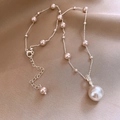 Vintage champagne pink pearl necklace with silver chain and lobster clasp on silk - Champagne Pink Irregular Pearl Necklace