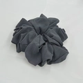 Detailed view of a dark grey oversized chiffon scrunchie with soft pleated fabric texture - Dark Grey (1-5)