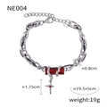 Bracciale punk in acciaio al titanio con pendente rettangolo rosso e croce, 19,5+5cm - Bracciale (NE004) / Acciaio Zircone Rosso