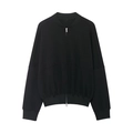 Close-up of black zip-up sports jacket with ribbed collar and silver metal zipper detail - S / Black Top