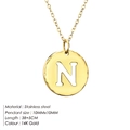 Minimalist stainless steel 14K gold plated necklace with round letter N enamel pendant - Letter N (N-14K Gold)
