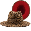 Britse stijl luipaardprint wollen jazz fedora met rode voering en een brede platte rand - M (56-58cm) / Luipaard Kameel Met Rode Binnenkant
