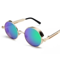 Retro steampunk round sunglasses with gold metal frame and gradient colorful lenses - Gold Frame Green Reflective C5
