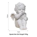Witte hars cherubijn standbeeld met handen voor de mond, 10cm hoogte decor - Retro Mollige Engel - Spreek geen kwaad