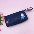 Large dark blue canvas pencil case with cartoon boy and basketball print with handle - Basketball Boy (Navy Blue)